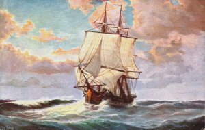 Artist Signed Old Ship War French Frigate La Pomone 1804 Vintage Postcard C244