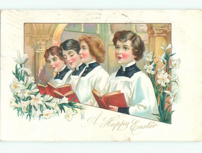 Divided-Back CHILDREN AT EASTER SCENE Great Postcard AA1718