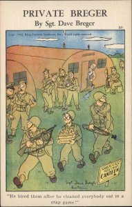 WW2 Comic Soldier Crap Game Bathroom Humor Private Breger c1940s Linen Postcard