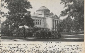 VINTAGE POSTCARD THE LIBRARY AT KENOSHA WISCONSIN POSTED AUGUST 28 1906 STAMP