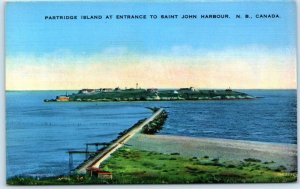 ST. JOHN HARBOUR, New Brunswick Canada   PARTRIDGE ISLAND ca1940s Linen Postcard