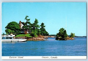 Ontario Canada Postcard Zavicon Island Boat Line Shortest International Bridge