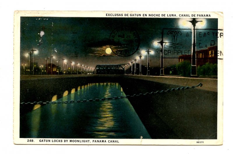 Panama - Canal Zone. Gatun Locks by Moonlight