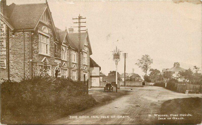 1920s Isle of Grain Kent UK Cock Inn Pub Motorcycle Wright Photo RPPC