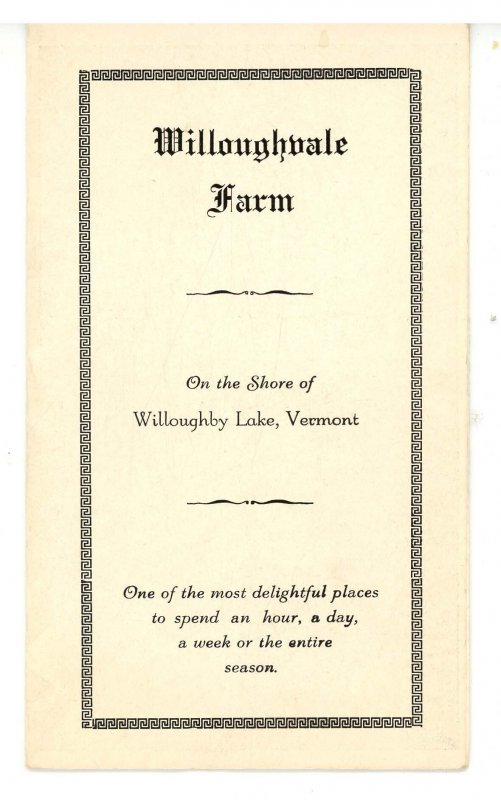 VT - Westmore, Willoughby Lake. Willoughvale Farm EXCELLENT BROCHURE