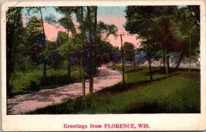Scenic View, Greetings from Florence WI c1927 Vintage Postcard U77
