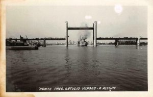 RPPC Ponte Pres. Getulio Vargas - P. Alegre Brazil Ship 1967 Vintage Postcard