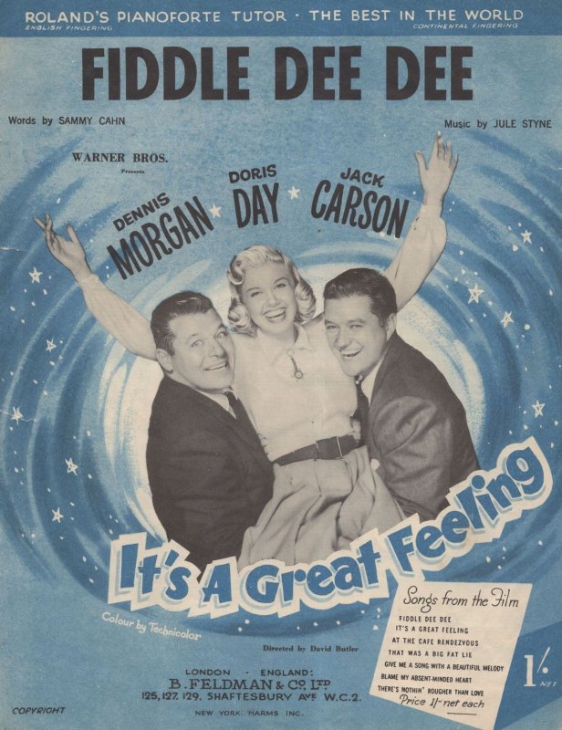 Fiddle Dee Dee Doris Day Jack Carson Old Sheet Music