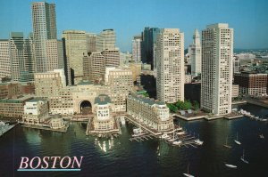 Postcard The Harbor Skyline Rotunda Ferry Pavilion Grand Arch Entrance Boston MA