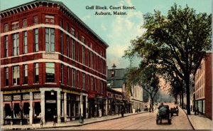 Postcard Goff Block, Court Street in Auburn, Maine