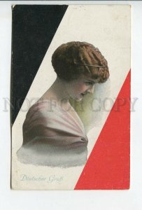 462206 WWI Germany GRUSS Woman FLAG Vintage postcard FELDPOST 1916 year