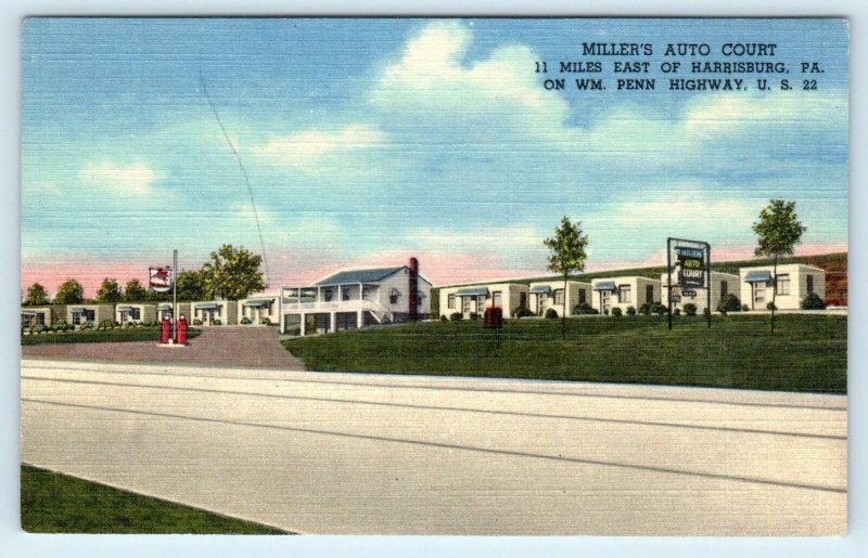 HARRISBURG, Pennsylvania PA ~ Roadside MILLER'S AUTO COURT 1940s  Linen Postcard
