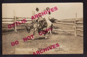 Timber Lake SOUTH DAKOTA RPPC c1910 SIOUX INDIAN COWBOY Breaking Horse CUNDILL 3