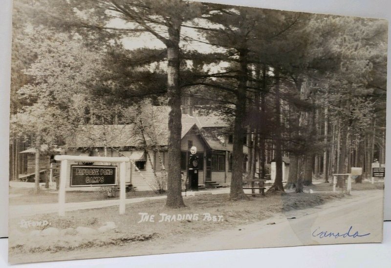 Maine PAPOOSE POND CAMPS The Trading Post with TYDOL GAS PUMP Postcard E8