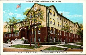 Illinois Waukegan The Hotel Clayton & Garage In Direct Connection Curteich