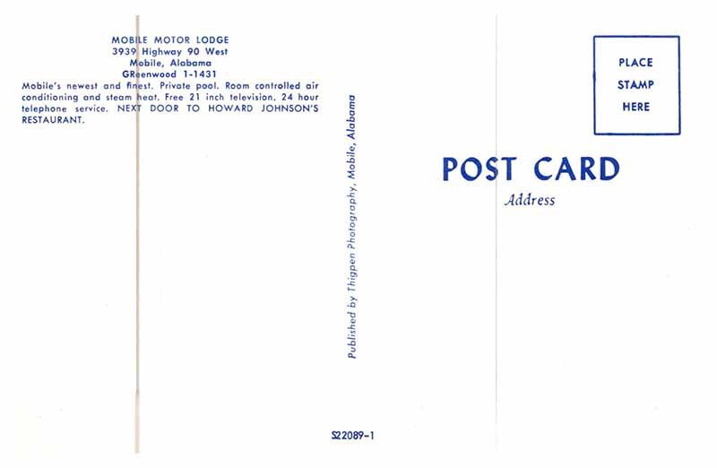 Postcard HOTEL SCENE Mobile Alabama AL AR4271