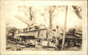 Black Soldier WWI Huge Cannon Black Military History c1915 Real Photo Postcard