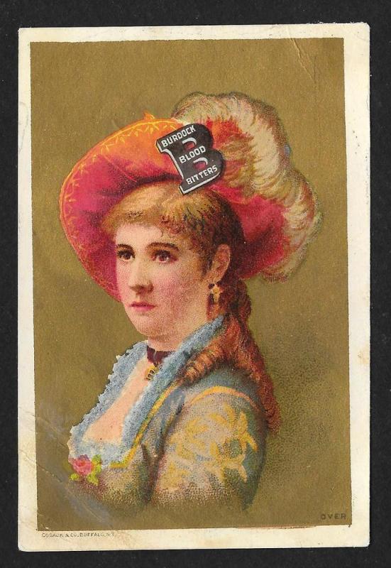 VICTORIAN TRADE CARD Burdock Blood Bitters Lady w/Fancy Hat