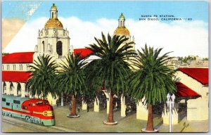 Santa Fe Station San Diego California CA Railway Palms Building Train Postcard