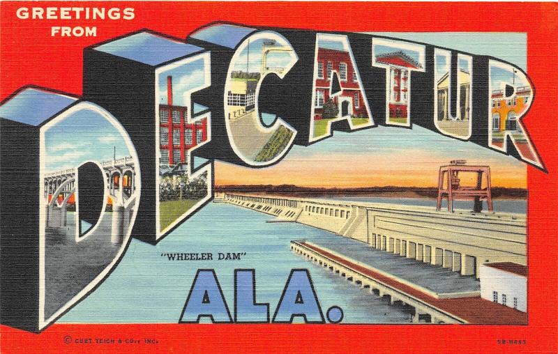 F15/ Decatur Alabama Postcard Linen Large Letter Greetings Teich