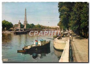 Old Postcard Paris Quays of the Seine towards the Pont Alexandre III Eiffel T...