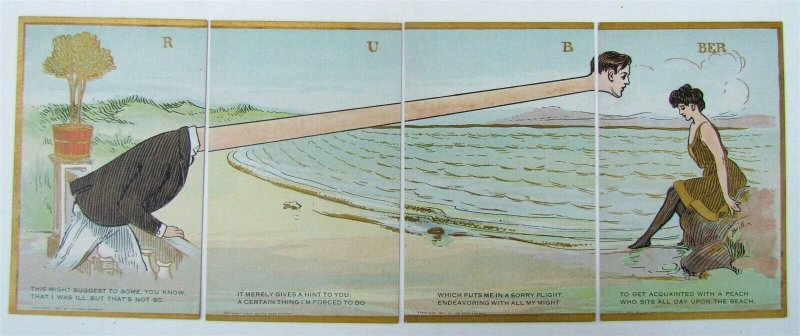 INSTALLMENT 4 PARTS ANTIQUE POSTCARD -  RUBBER NECK at the BEACH