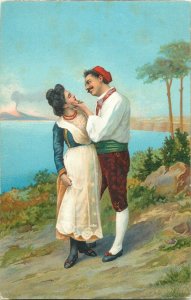 Stengel art postcard napoletan ethnic types folk costumes couple