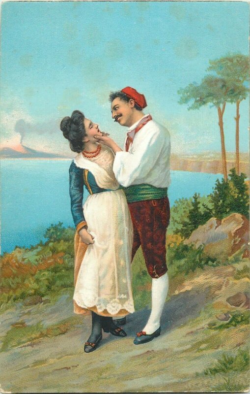 Stengel art postcard napoletan ethnic types folk costumes couple