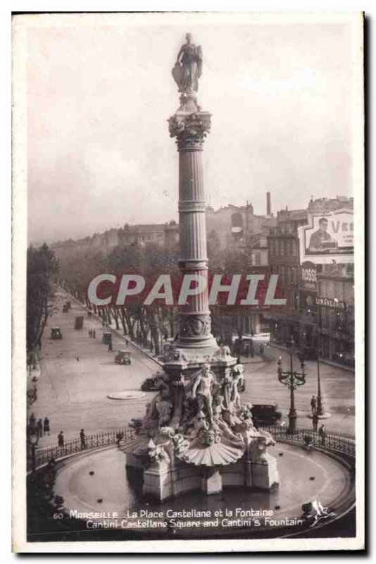 Old Postcard Marseille Place Castellane and the Fountain