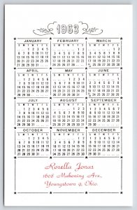 Youngstown Ohio~New Year Calendar From Rosella Jones @ Mahoney Ave~1963 Postcard