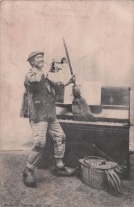 French Piano Chimney Sweep Brush Entertainer Theatre Antique Postcard