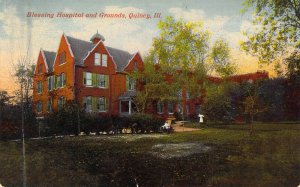 c.'07, Blessing Hospital and Grounds, Quincy, IL, Old Post Card