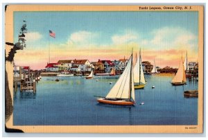 1944 Yacht Lagoon Sailboat Dock Pier Ocean City New Jersey NJ Vintage Postcard