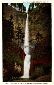 Oregon Columbia River Highway Multnomah Falls Showing Benson Foot Bridge Curt...