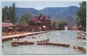 Glenwood Springs Colorado~Swimming Pool~Children Swim~Fountain~1950s Postcard