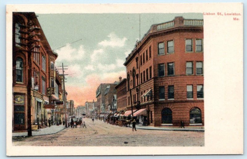 LEWISTON, Maine ME ~ LISBON STREET Scene c1900s UDB Androscoggin County Postcard