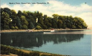 Hydes Point Grand Isle Lake Champlain Vermont VT Linen Postcard UNP VTG Tichnor 