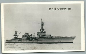 MILITARY SHIP USS LOUISVILLE VINTAGE REAL PHOTO POSTCARD RPPC