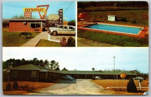 Vtg Glennville Georgia GA Motel San-su & Restaurant Old Cars 1950s View Postcard