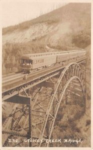 RPPC STONEY CREEK BRIDGE RAILROAD TRAIN CANADA REAL PHOTO POSTCARD 1938