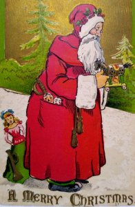 Santa Claus Christmas Postcard Full Figure Red Robe Toy Horse Doll Textured 1908