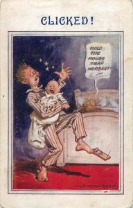 Humor comic caricature Witty comic father crying baby mouse trap pain D. Tempest