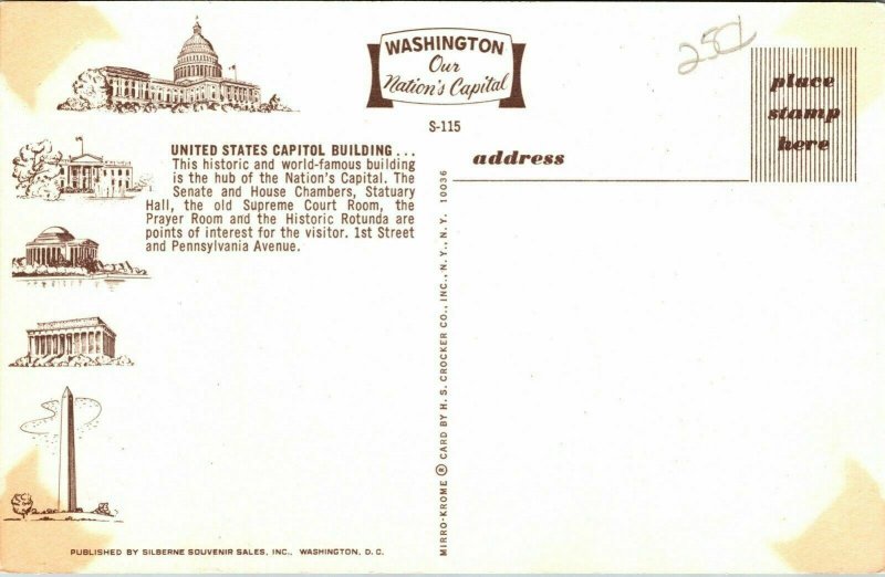 United States Capitol Building Washington DC Postcard Mirro VTG UNP Vintage 