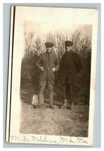 Vintage 1910's RPPC Postcard Two Named Men Portrait in Suburban Yard