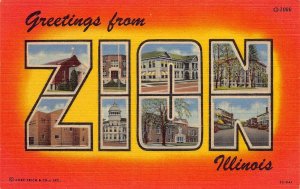 J85/ Zion Illinois Postcard Linen Greetings from Zion Illinois Curt Teich 47