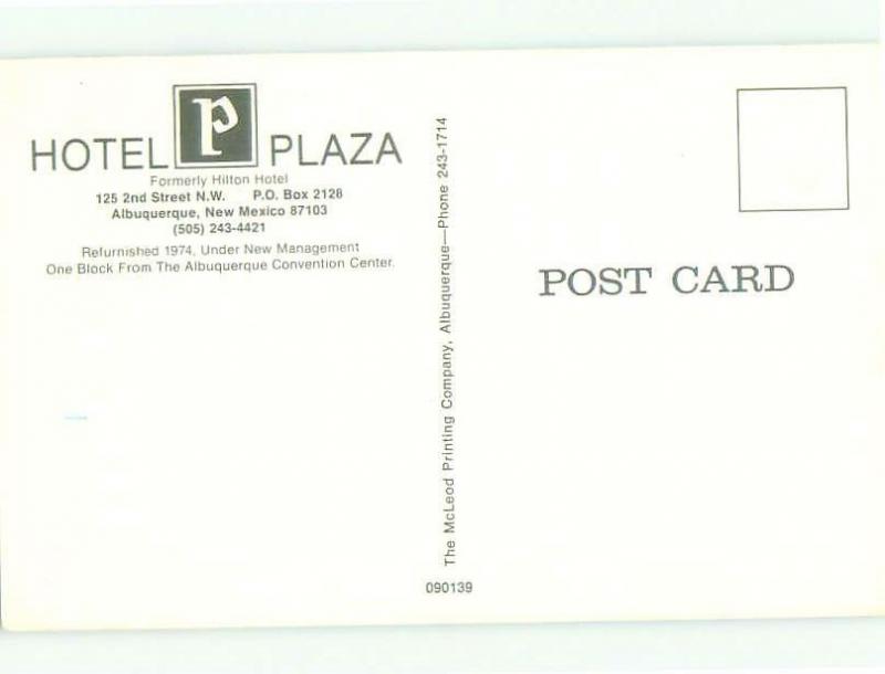 Unused Pre-1980 PLAZA HOTEL FORMERLY THE HILTON Albuquerque New Mexico NM hr6450