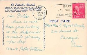 ERIE PA ST PATRICK'S CHURCH POSTCARD c1940-50s