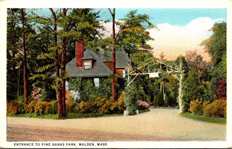 Massachusetts Malden Pine Banks Park Entrance Curteich