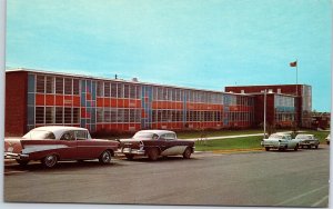 VINTAGE POSTCARD HIGH SCHOOL AT TUPELO MISSISSIPPI 1960s WITH ROW OF CLASSICS