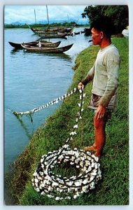 Fisherman near Quang Ngai pulls in nets VIETNAM Postcard